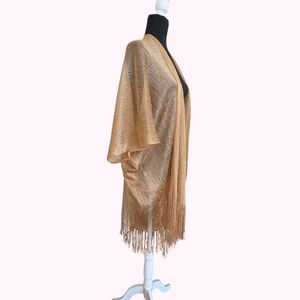 Vintage Gold Metallic Sheer Coverup Kimono Robe 70s 80s